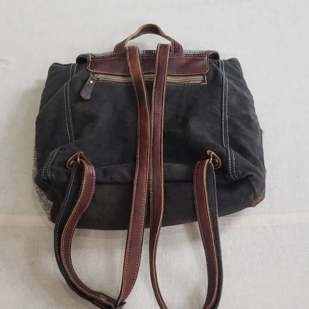 Myra Bag Backpack Unisex Woven,  Canvas and Hairon Leather Rustic Western